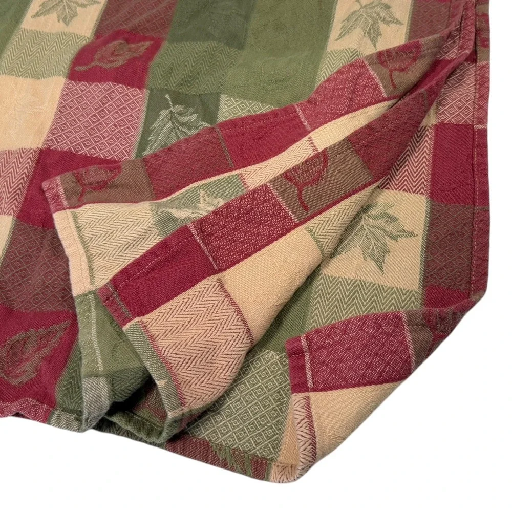 3pc Park Designs Green Red Table Linens Leaf Patchwork Cotton Farmhouse Napkins
